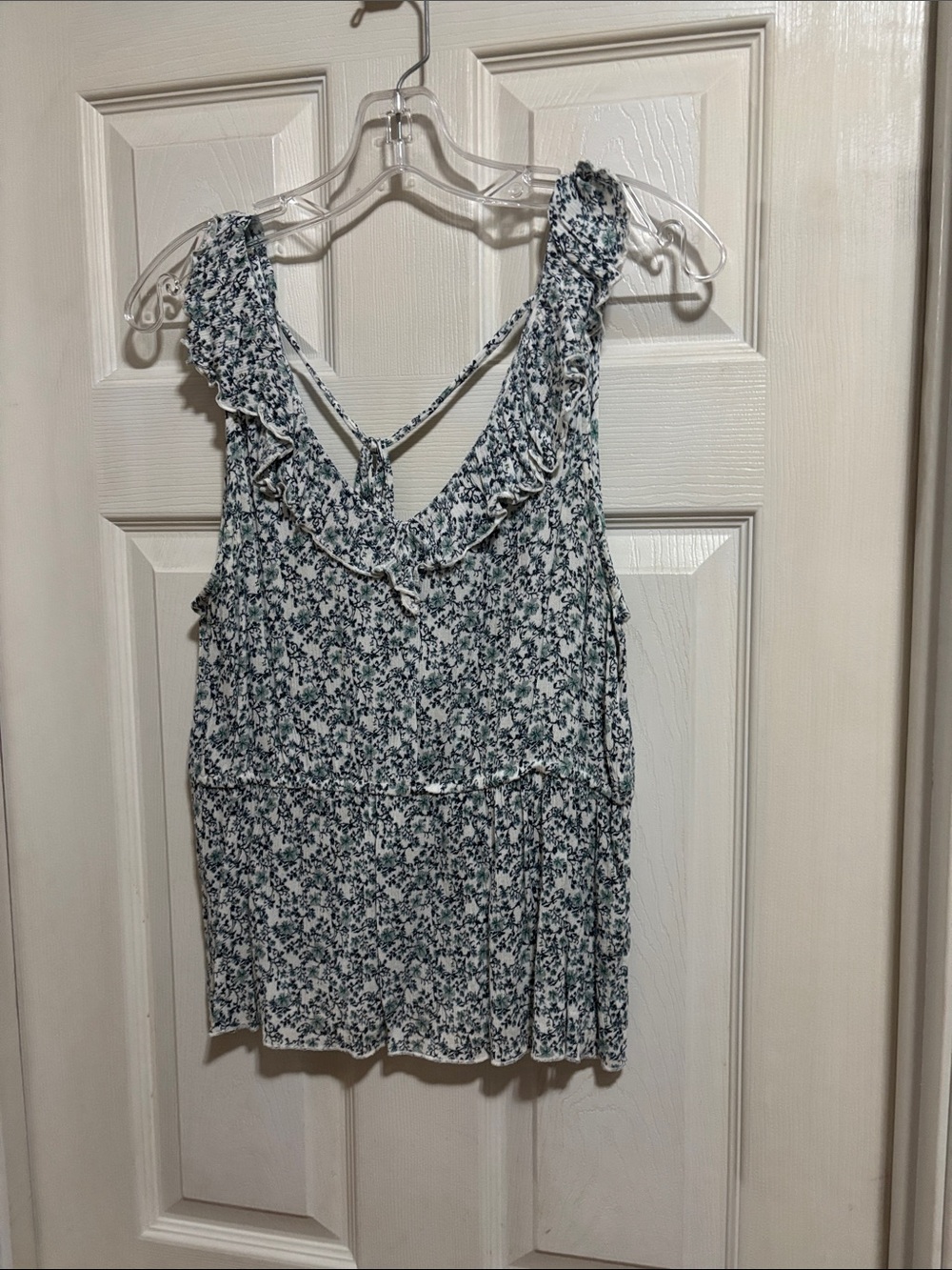 Melrose and Market White Floral Ruffled Tank with Tie Back